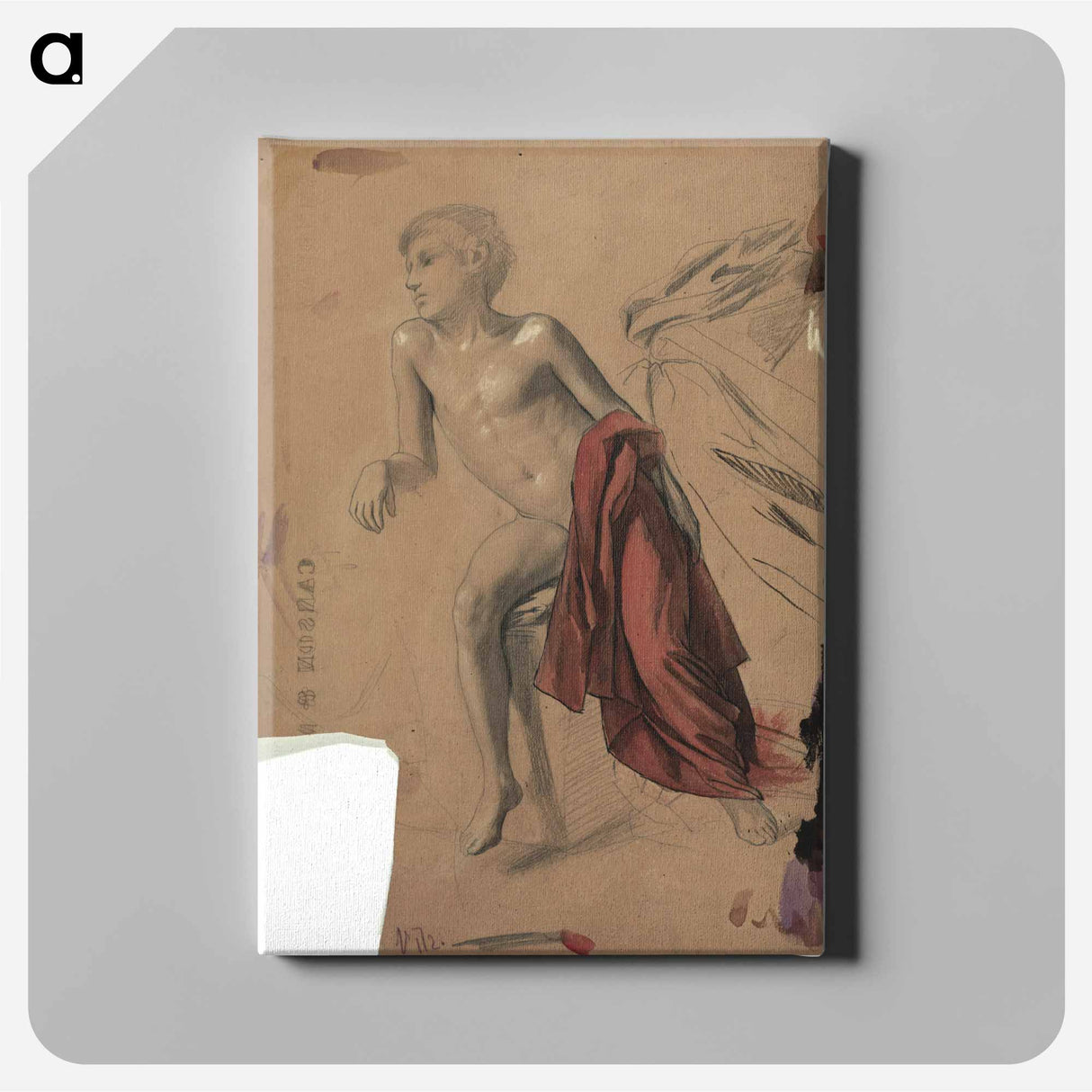 Boy nude with red drapery - グスタフ クリムト Canvas.