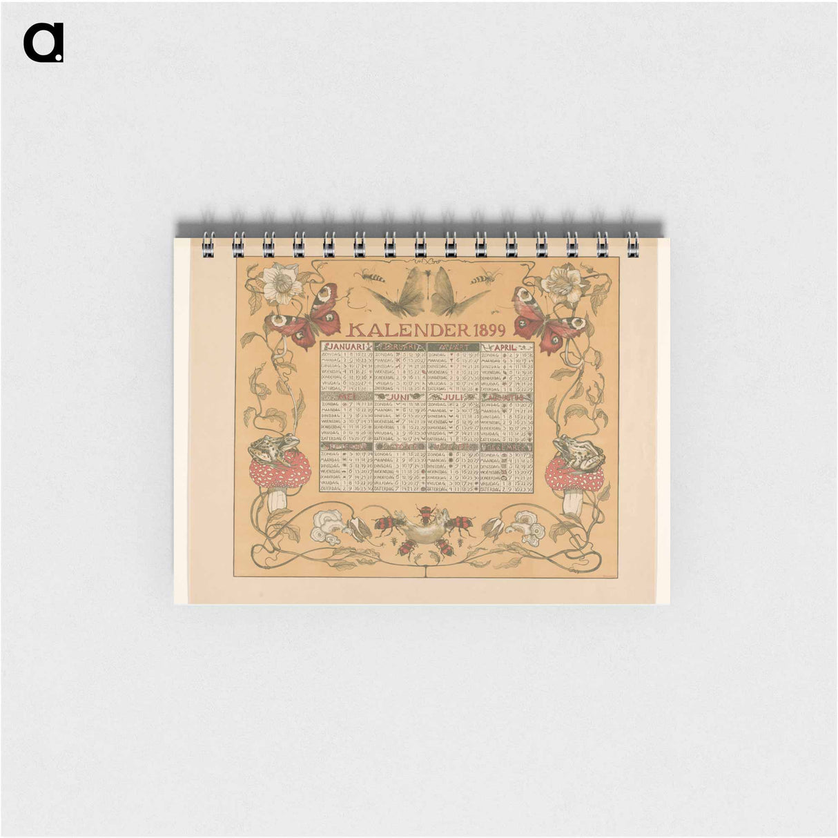 Kalender van het jaar 1899, met bloemen, insecten en kikkers - テオ ヴァン ホイテマ Memo.