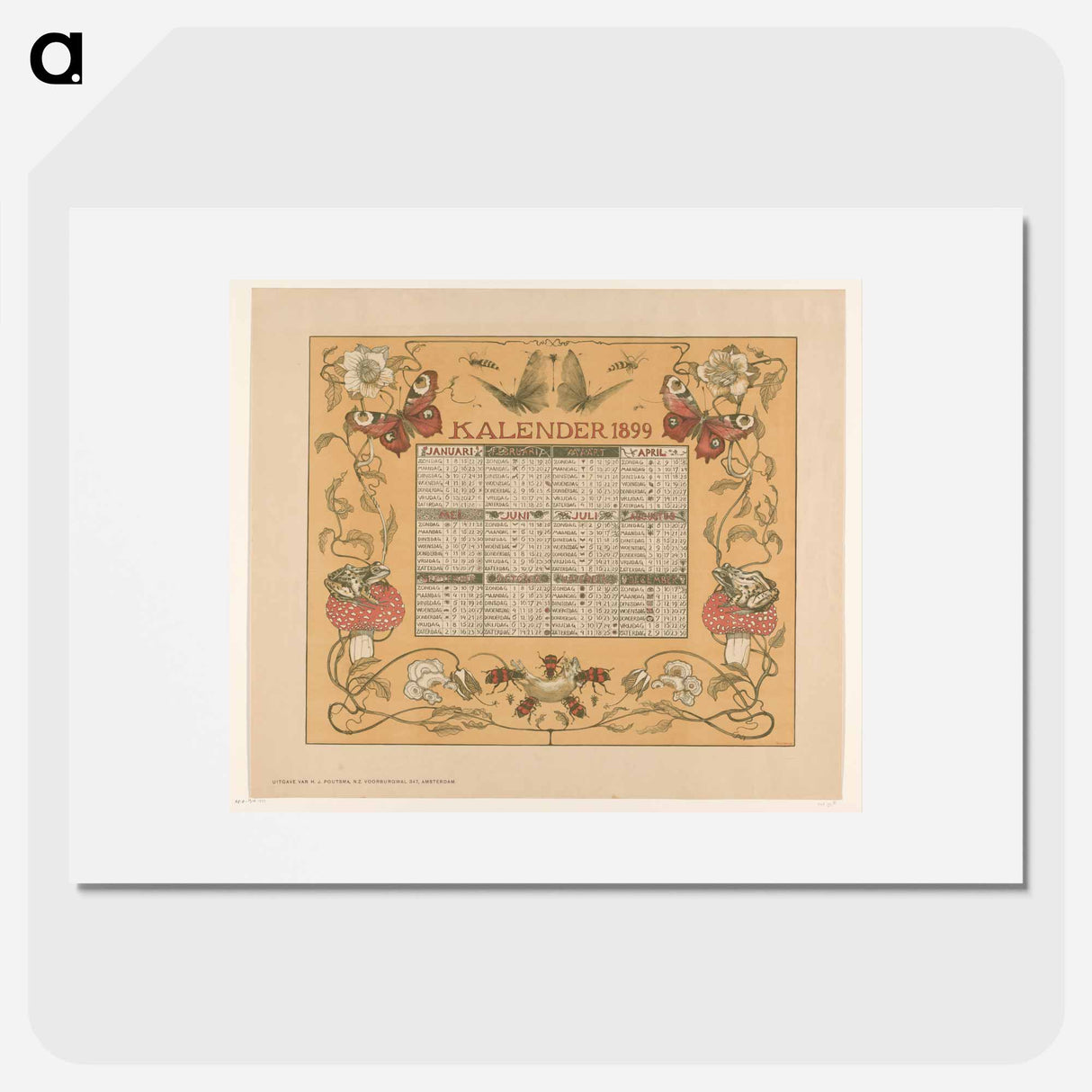 Calendar of the year 1899, with flying insects and spiders - Theo van Hoytema Poster.