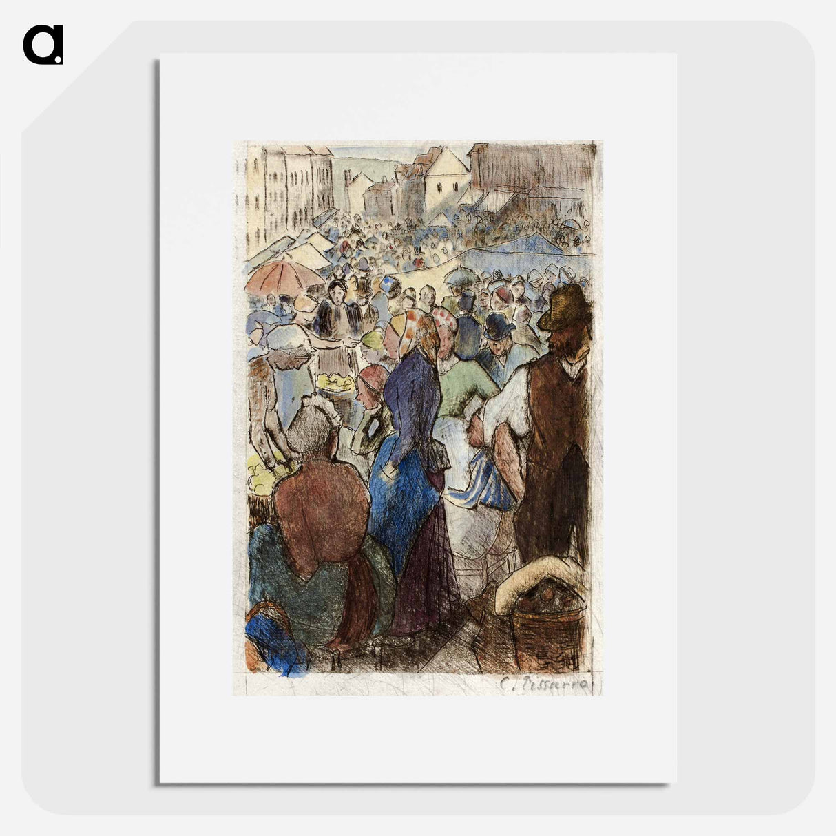 アートポスター-The Market at Gisors; Rue Cappeville - カミーユ ピサロ Poster.