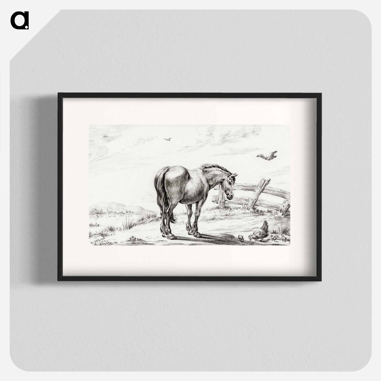 Standing horse at chicken with chicks - ジャン ベルナール Poster.