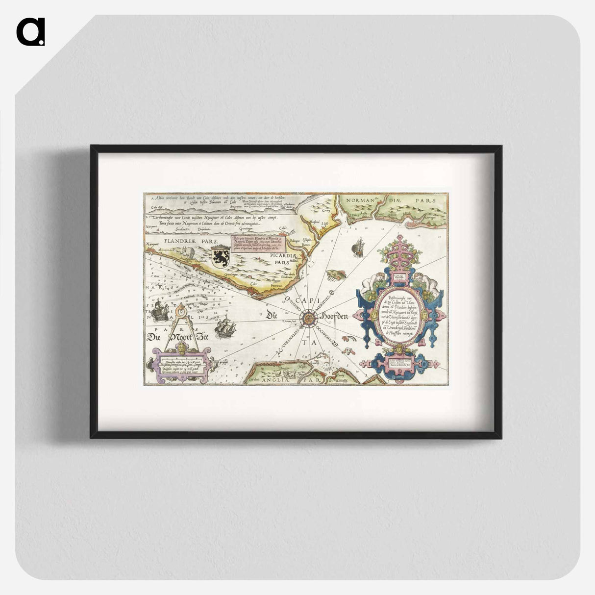 Kaart van de kusten van Vlaanderen, Normandië en Engeland - アンティーク地図 Poster.