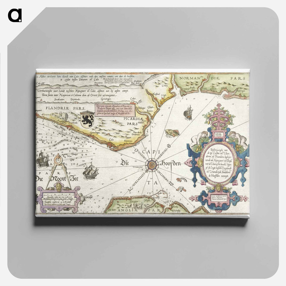 Kaart van de kusten van Vlaanderen, Normandië en Engeland - アンティーク地図 Canvas.