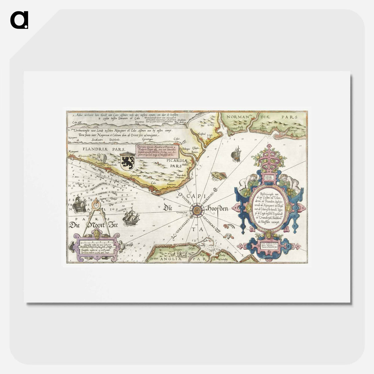 Kaart van de kusten van Vlaanderen, Normandië en Engeland - アンティーク地図 Poster.