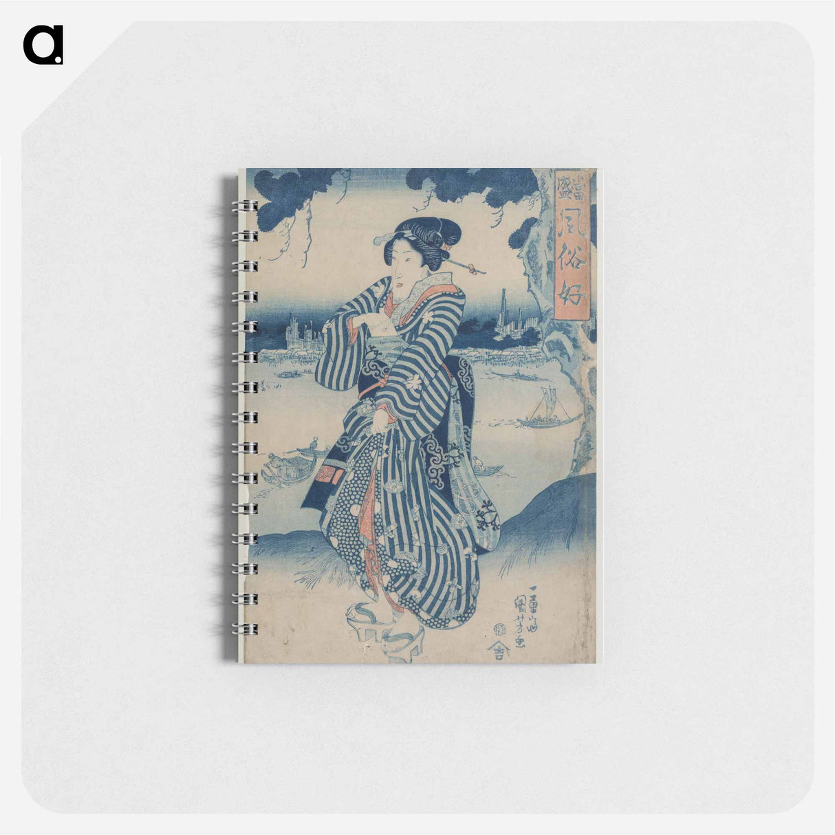 Geisha Standing on the Bank of the Sumida River - 歌川 国芳 Memo.