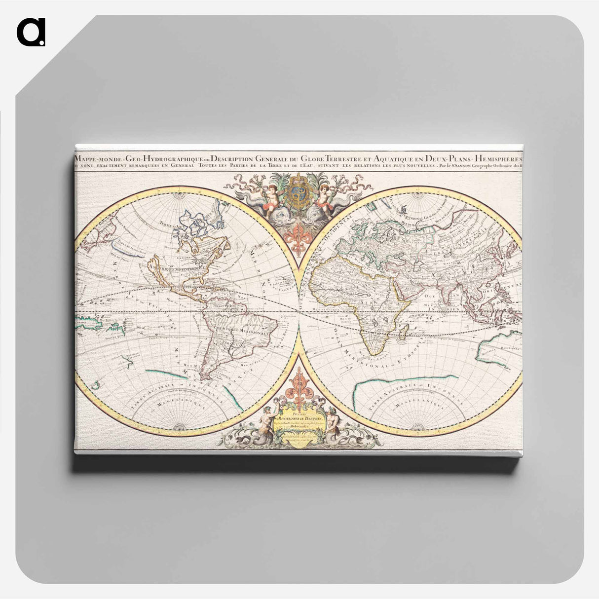 Description generale du globe terrestre et aquatique en deux-plans-hemispheres - アンティーク地図 Canvas.