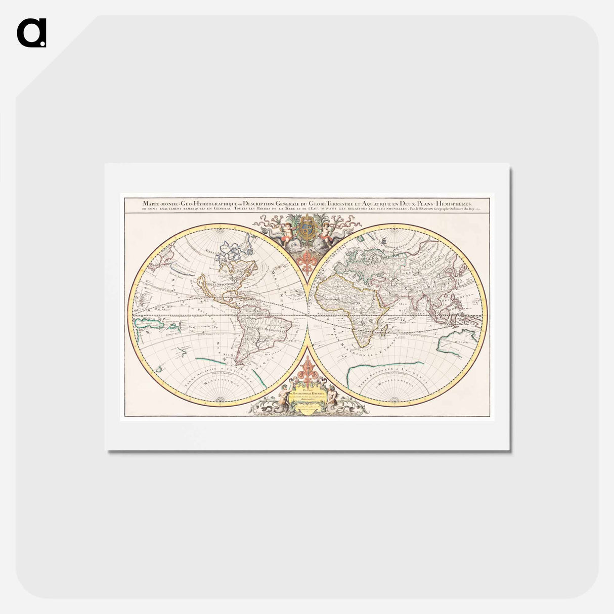 アートポストカード-Description generale du globe terrestre et aquatique en deux-plans-hemispheres - アンティーク地図 Postcard.