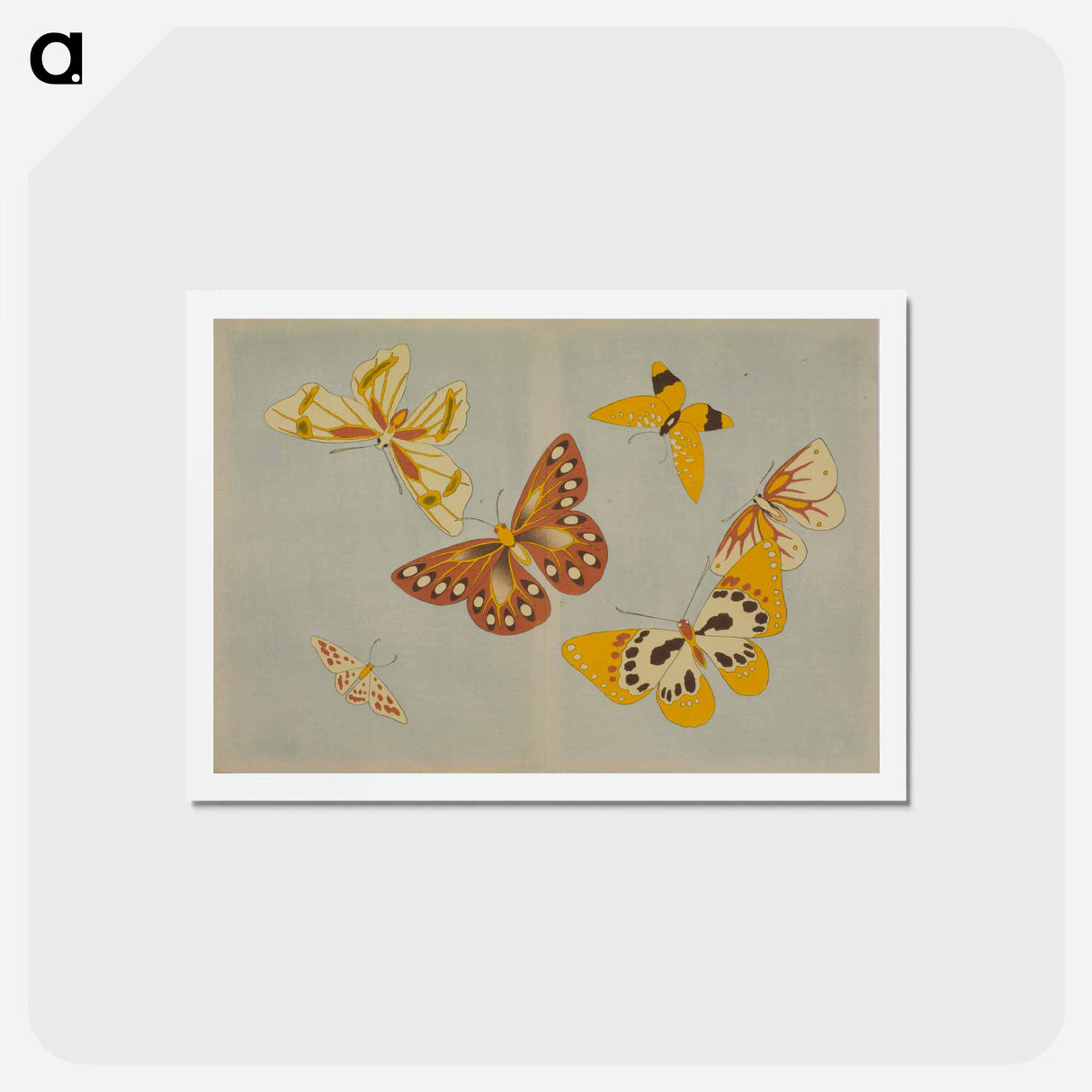 アートポストカード-Chō senshu (A Thousand Kinds of Butterflies), Volume 1 - 神坂 雪佳 Postcard.