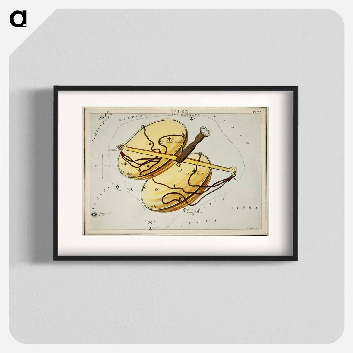 Sidney Hall’s astronomical chart illustration of the Libra - アンティーク地図 Poster.