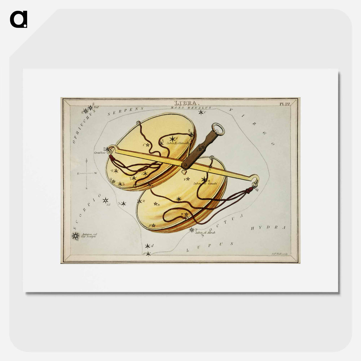 Sidney Hall’s astronomical chart illustration of the Libra - アンティーク地図 Poster.