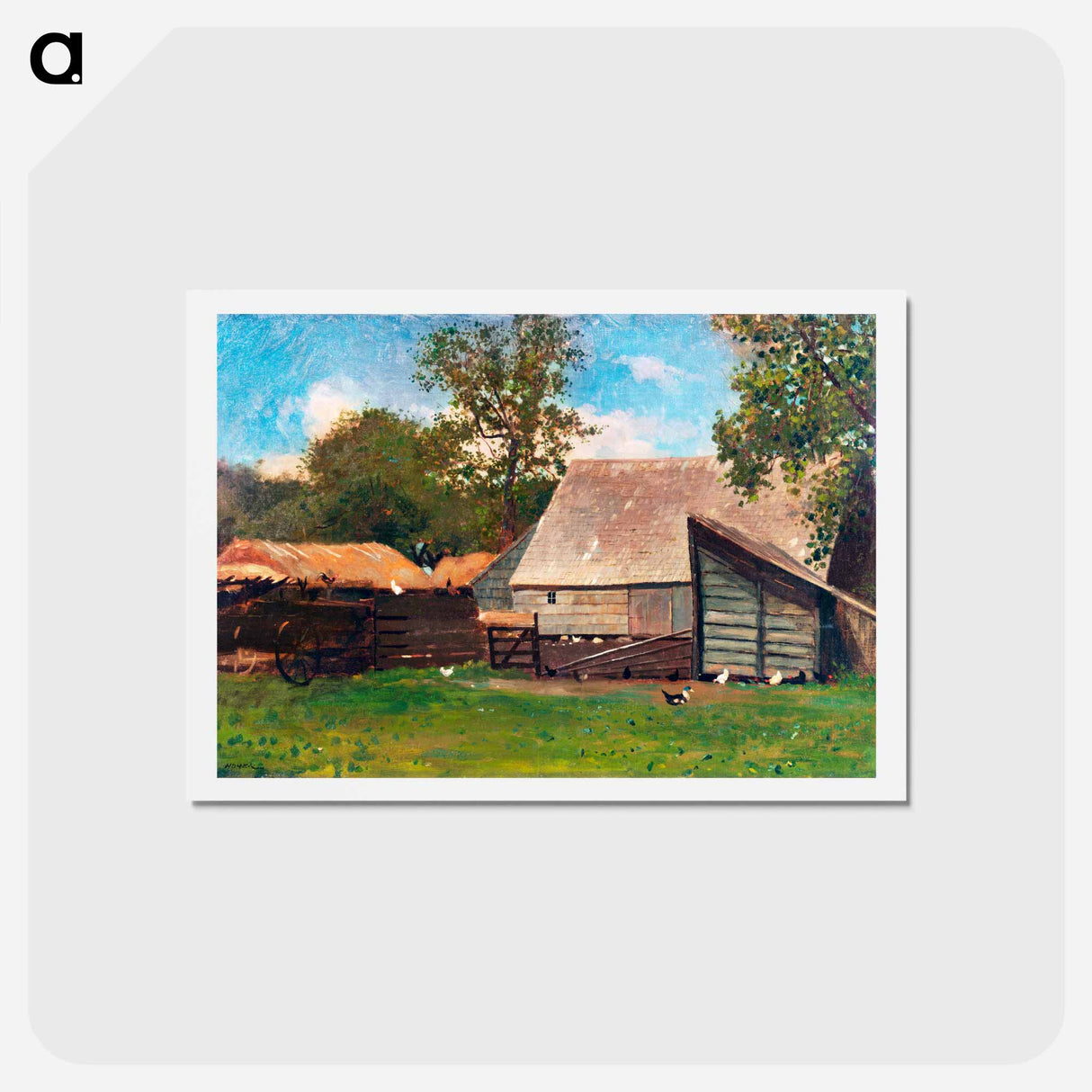 アートポストカード-Farmyard with Ducks and Chickens - ウィンスロー ホーマー Postcard.