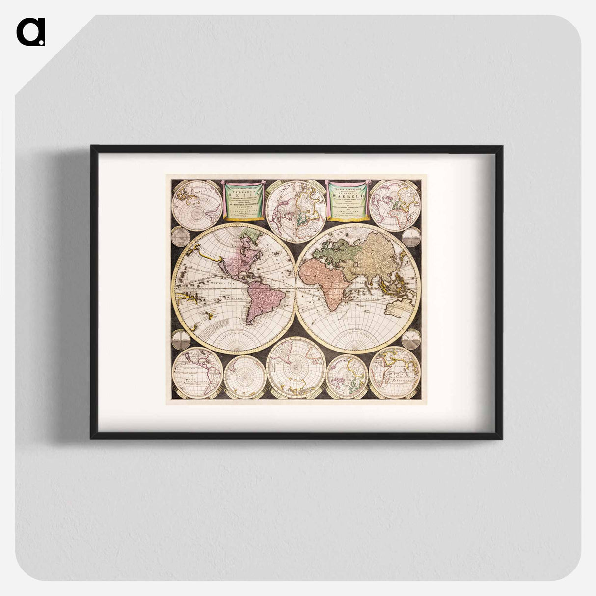 Vlakke aard-kloot gemeenlyk genaamd de geheele waereld - アンティーク地図 Poster.