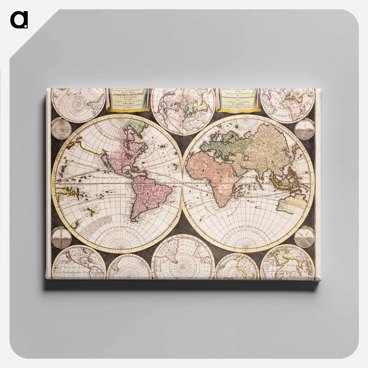 Vlakke aard-kloot gemeenlyk genaamd de geheele waereld - アンティーク地図 Canvas.