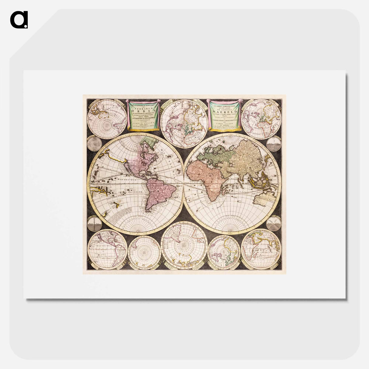 Vlakke aard-kloot gemeenlyk genaamd de geheele waereld - アンティーク地図 Poster.