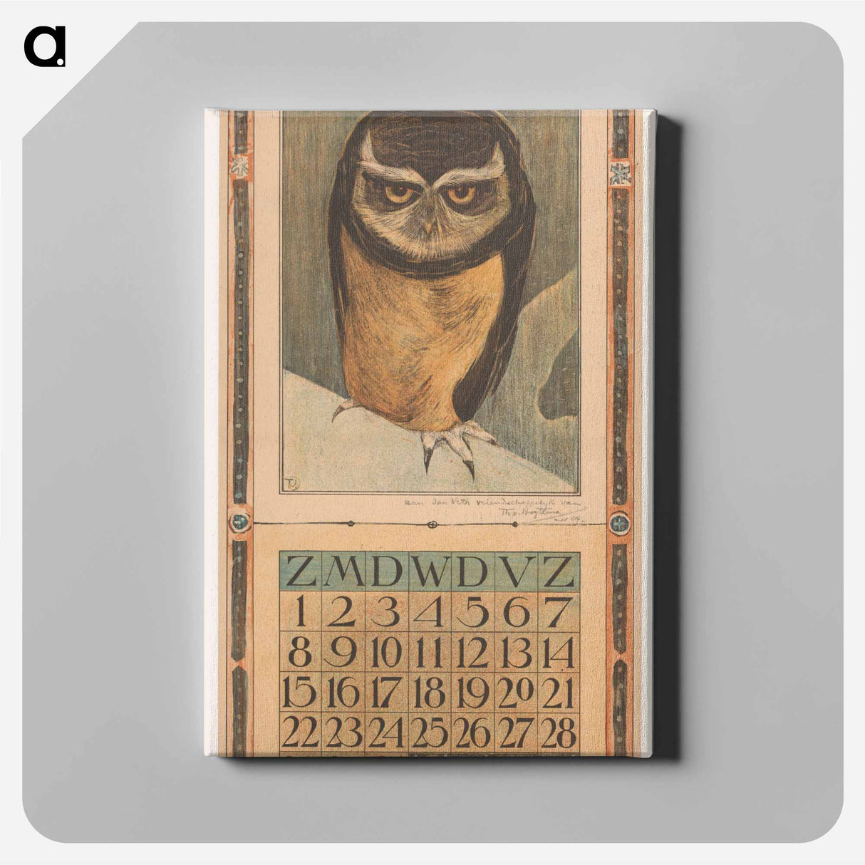 Kalenderblad januari met uil - テオ ヴァン ホイテマ Canvas.