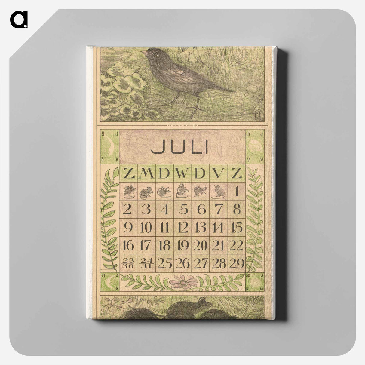 July calendar with flowers in the sky - Theo van Hoytema Canvas.