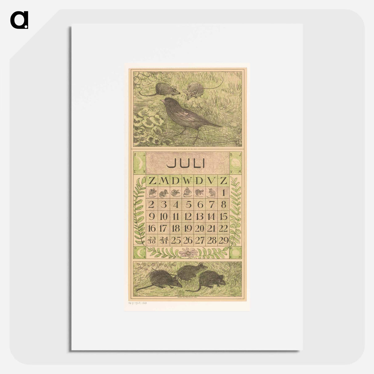 July Calendar with many people at music festival - Theo van Hoytema Poster.