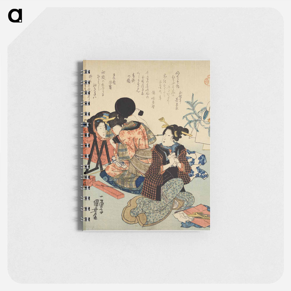 Two women back to back; one with mirror - 歌川 国芳 Memo.