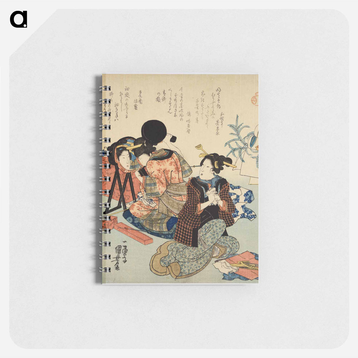 Two women back to back; one with mirror - 歌川 国芳 Memo.