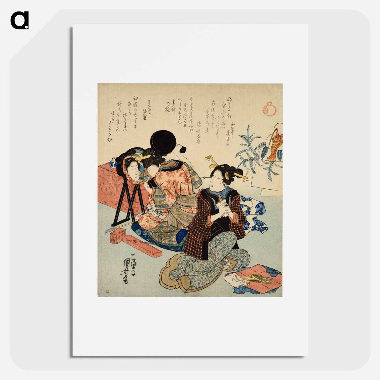 アートポスター-Two women back to back; one with mirror - 歌川 国芳 Poster.