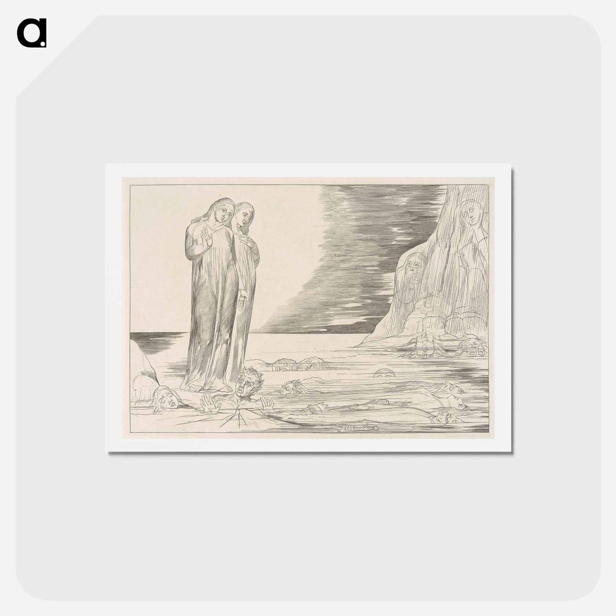 アートポストカード-The Circle of Traitors: Dante Striking Against Bocca degli Abati - ウィリアム ブレイク Postcard.