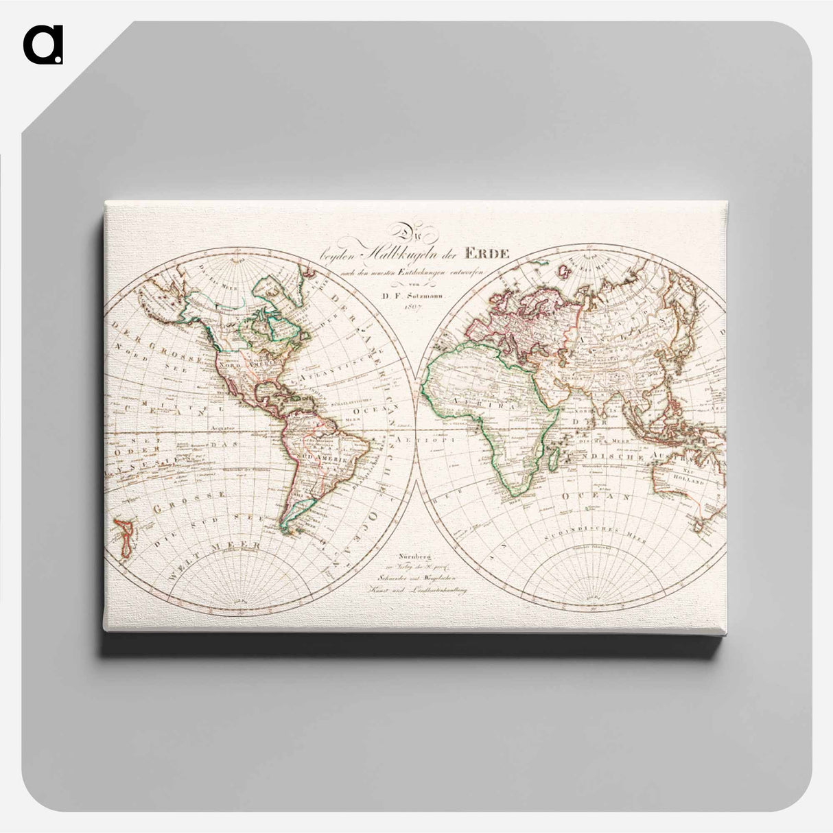 Die beyden Halbkugeln der Erde - アンティーク地図 Canvas.