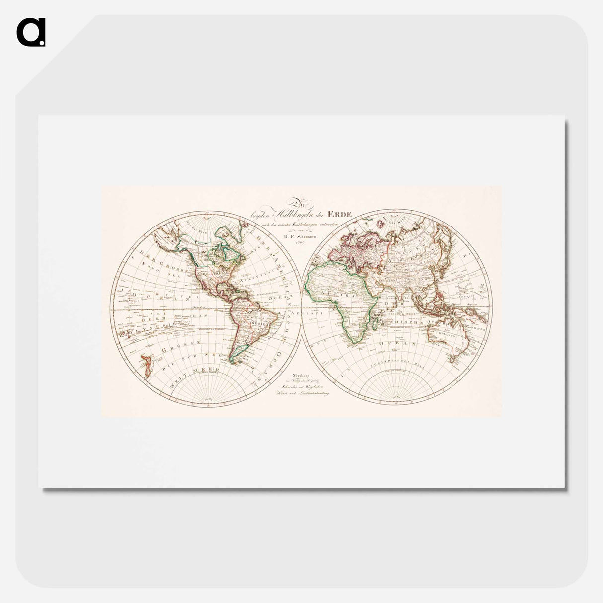 Die beyden Halbkugeln der Erde - アンティーク地図 Poster.