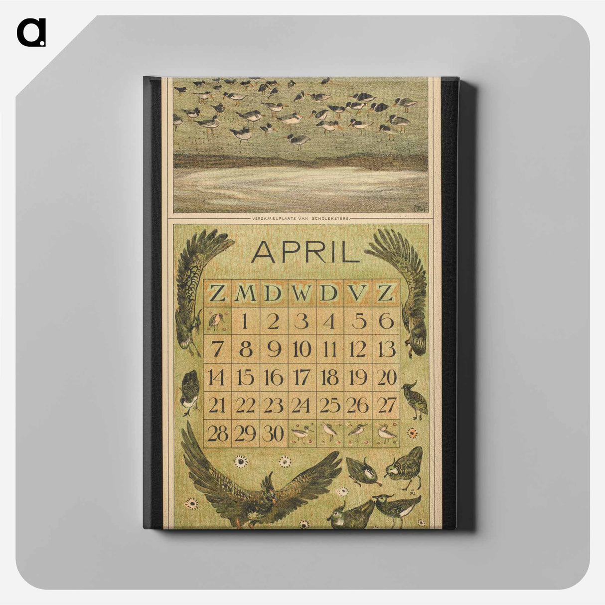 Calendar for April 1912 with scholeksters and kieviten - Theo van Hoytema Canvas.