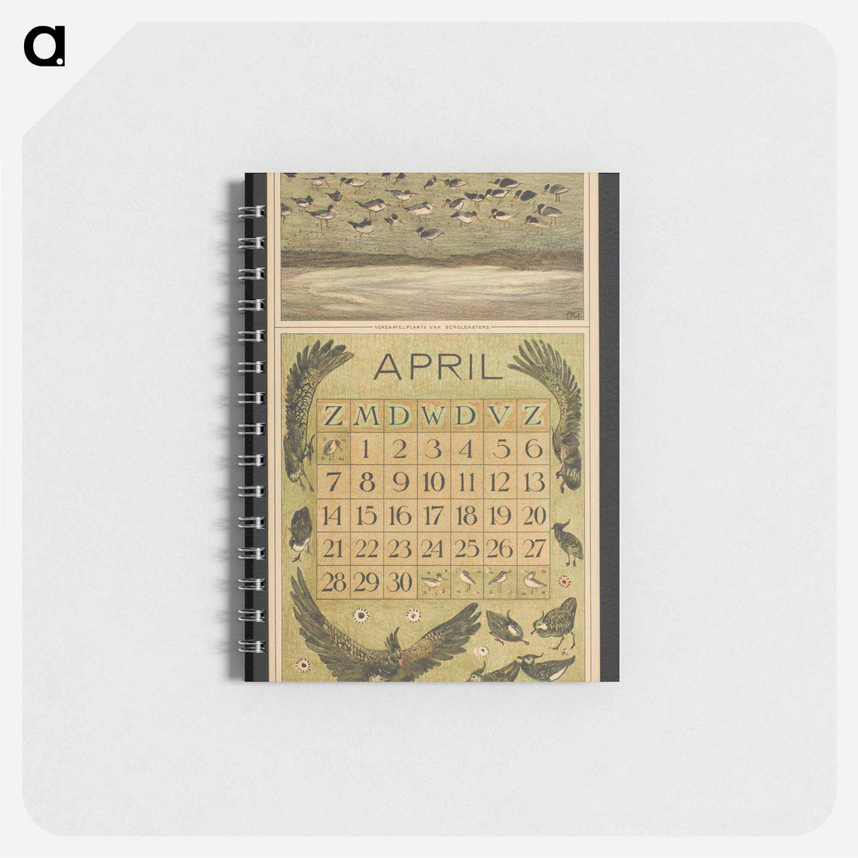 Kalenderblad voor april 1912 met scholeksters en kieviten - テオ ヴァン ホイテマ Memo.