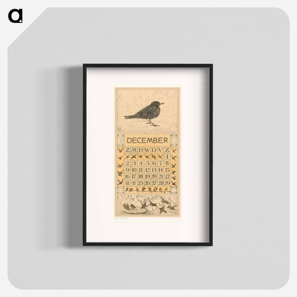 Calendar December with zwarte letter - Theo van Hoytema Poster.
