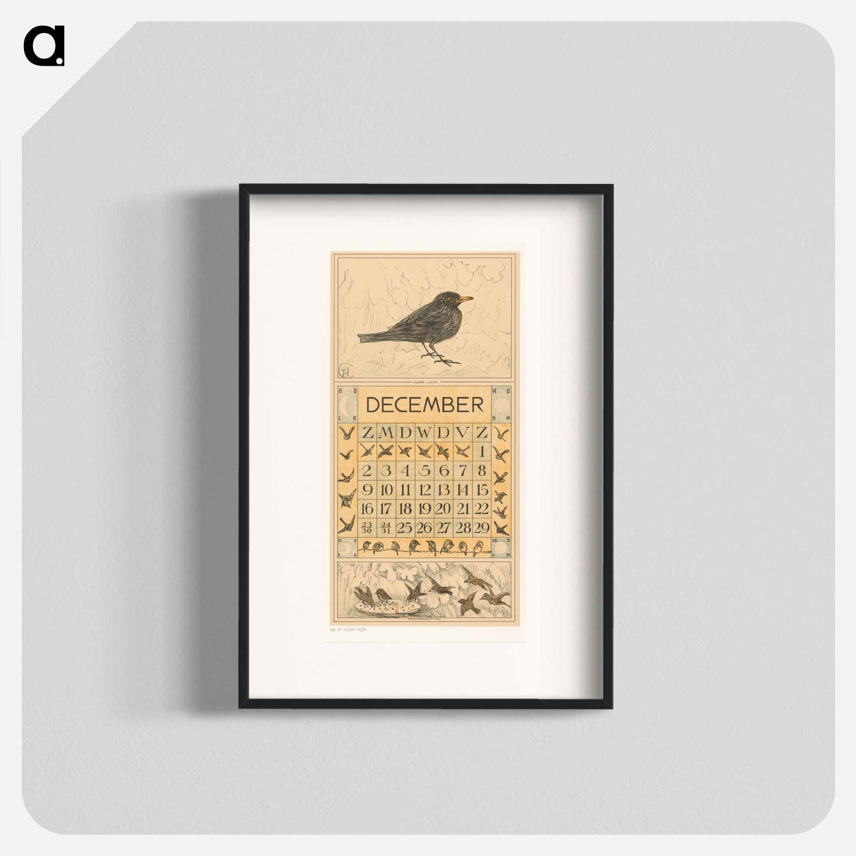 Calendar December with zwarte letter - Theo van Hoytema Poster.