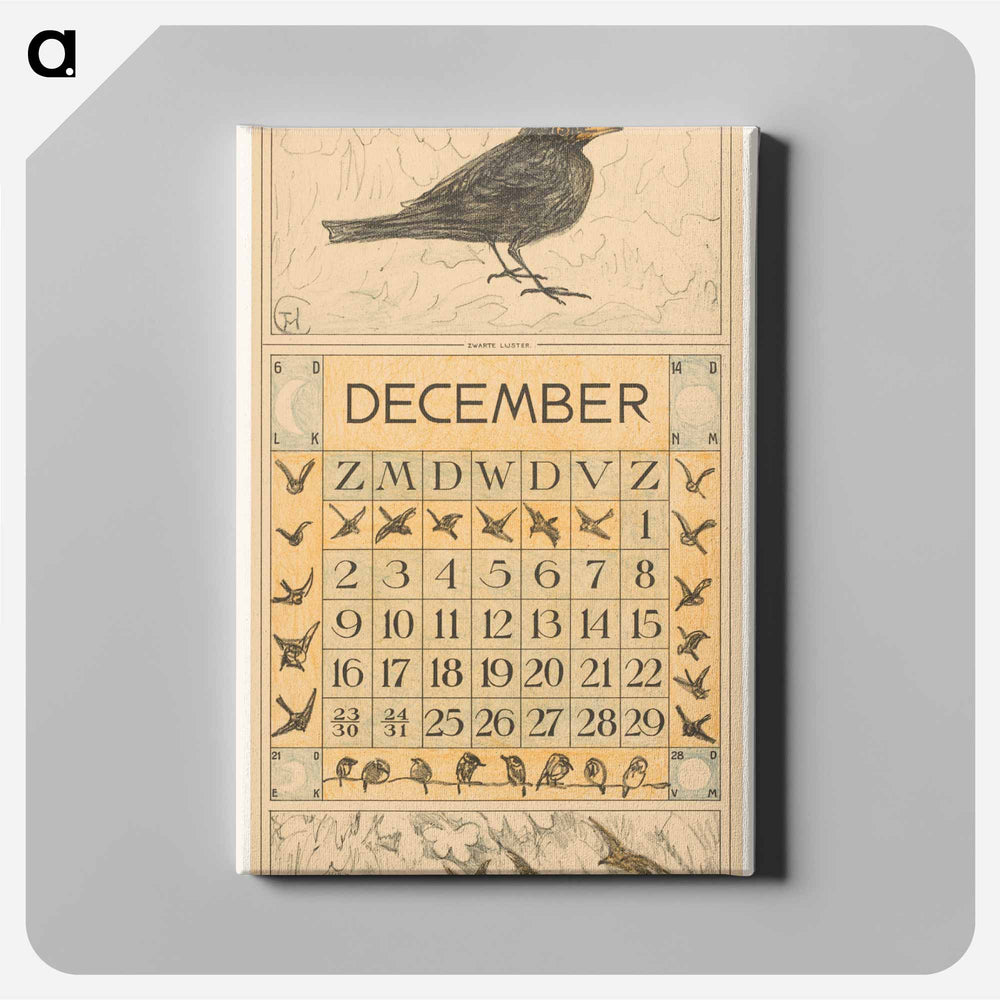 Calendar December with zwarte book - Theo van Hoytema Canvas.