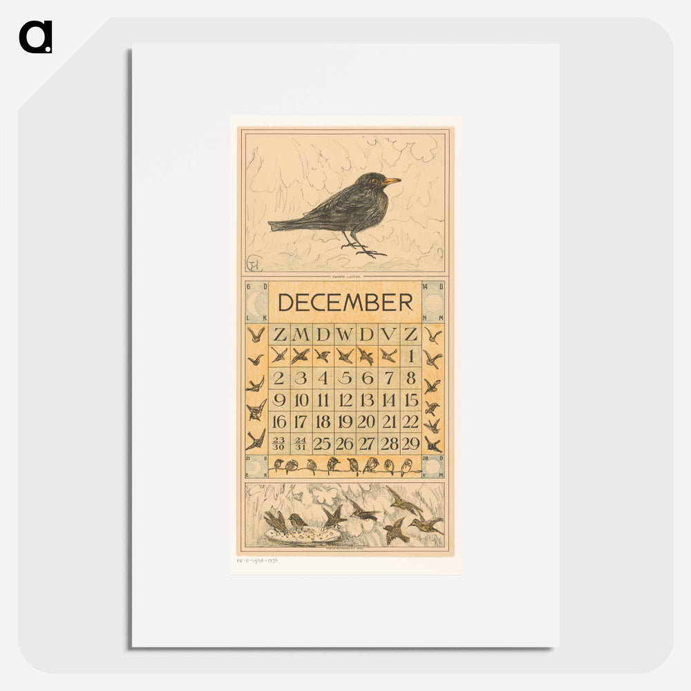 Calendar December with zwarte letter - Theo van Hoytema Poster.
