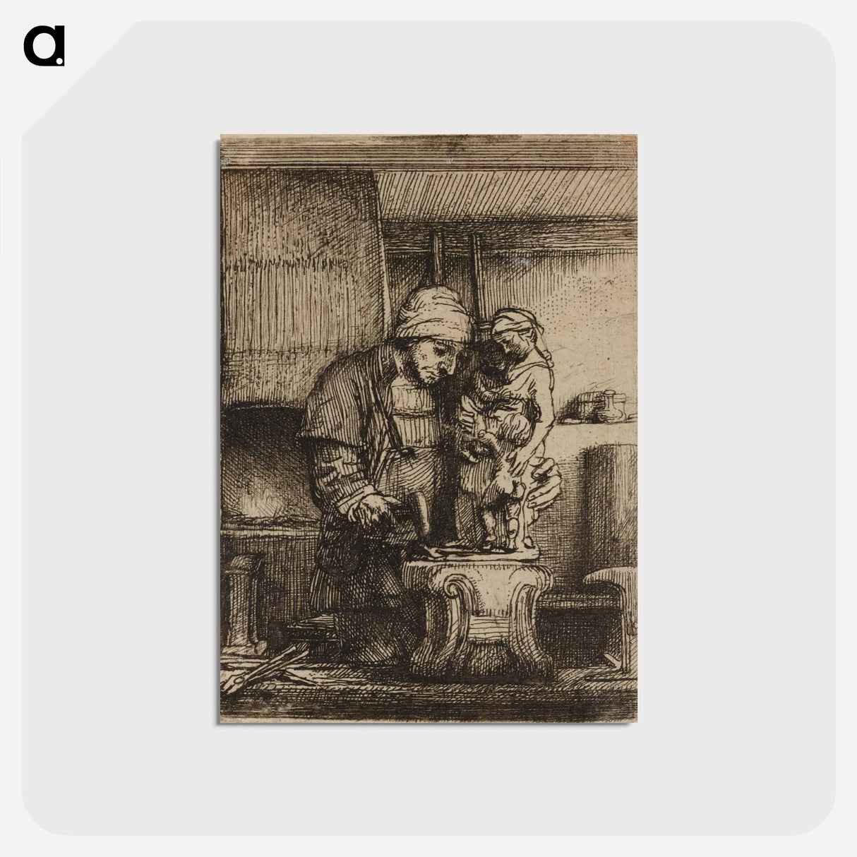 アートポストカード-Rembrandt van Rijn's male figure in workshop - レンブラント ファン レイン Postcard.