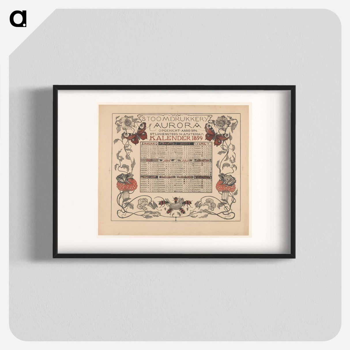 Calendar of the year 1899, with flying insects and spiders - Theo van Hoytema Poster.