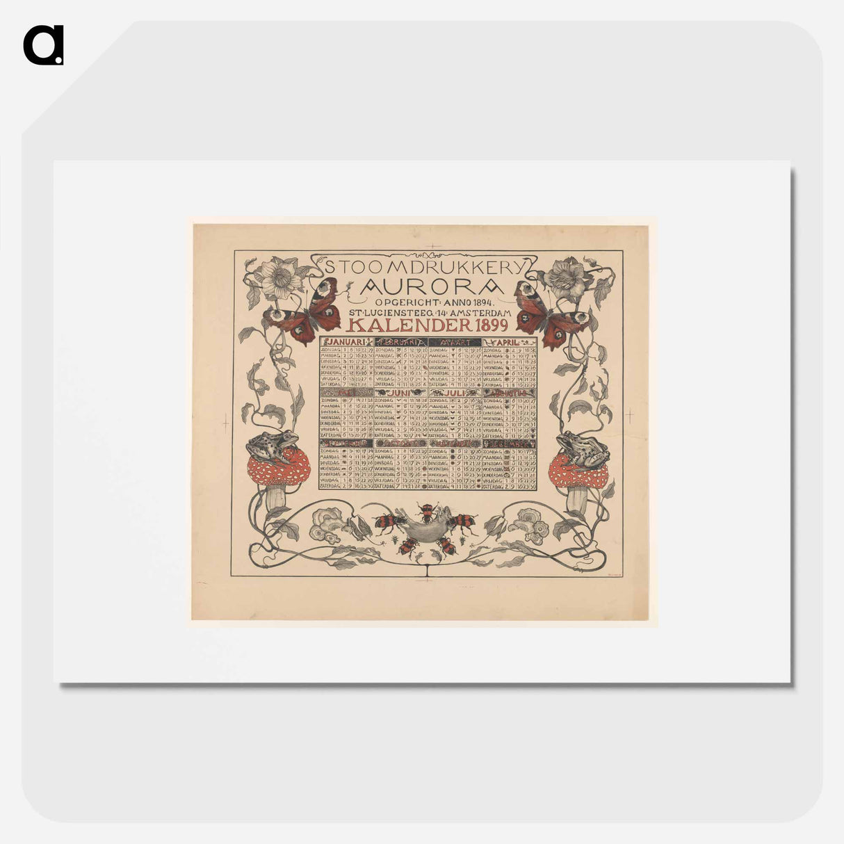 Calendar of the year 1899, with flying insects and spiders - Theo van Hoytema Poster.