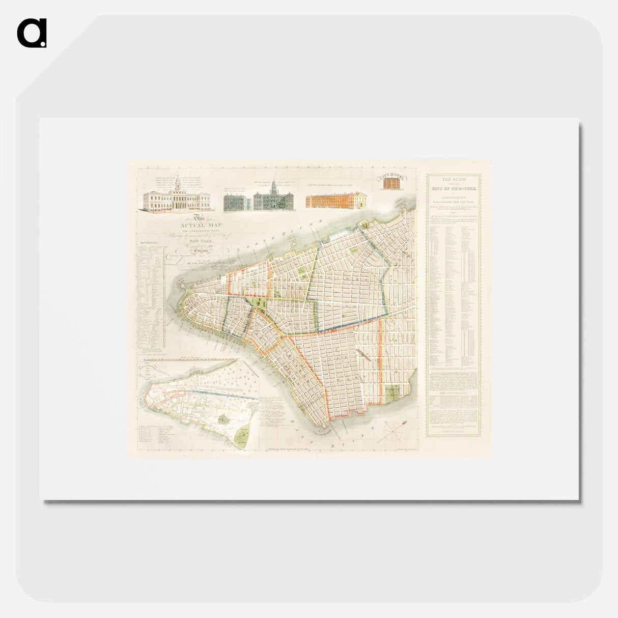 The City of New York: Longworth's Explanatory Map and Plan - アンティーク地図 Poster.