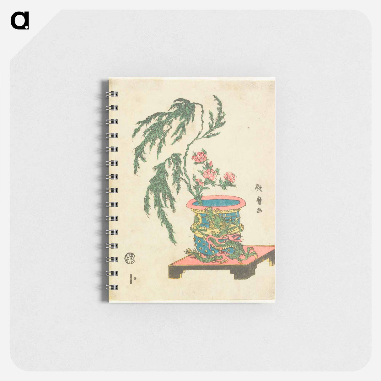 Ikebana arrangement of Peony and Willow in Dragon Pot - 喜多川 歌麿 Memo.