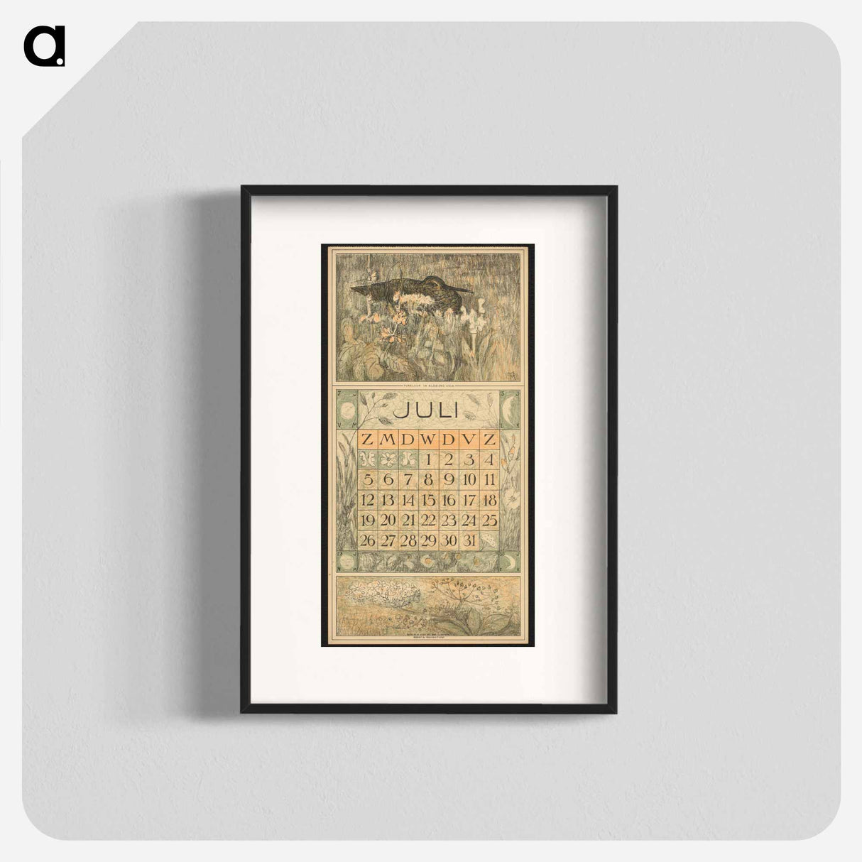 Calendar for July 1914 with a tree in a forest - Theo van Hoytema Poster.