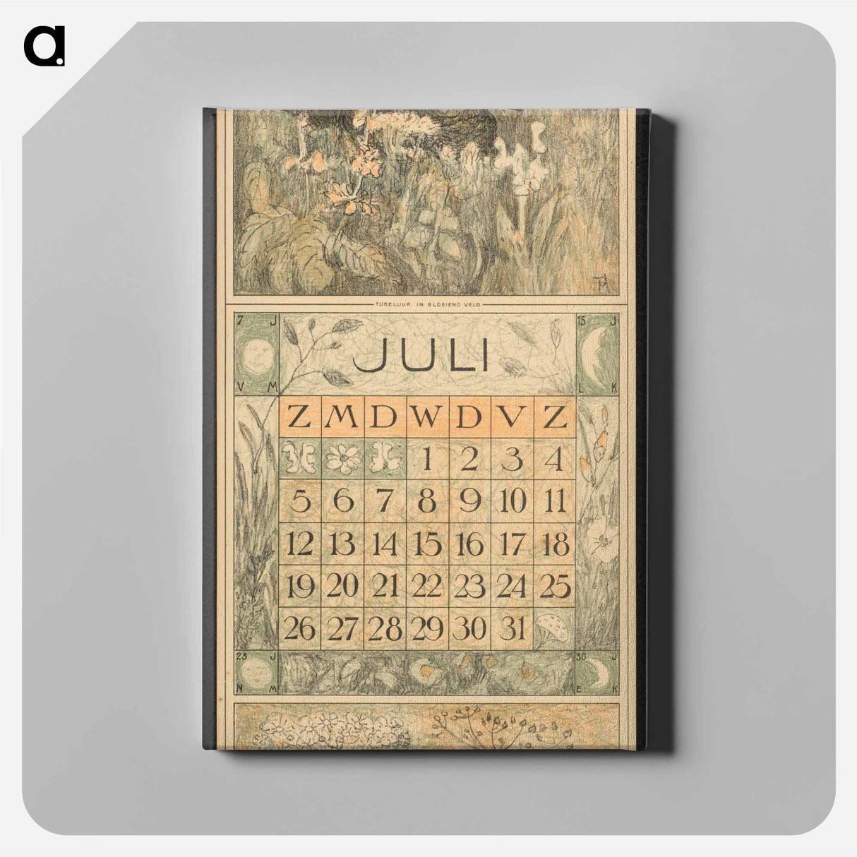 Calendar for July 1914 with a tree in a landscape - Theo van Hoytema Canvas.