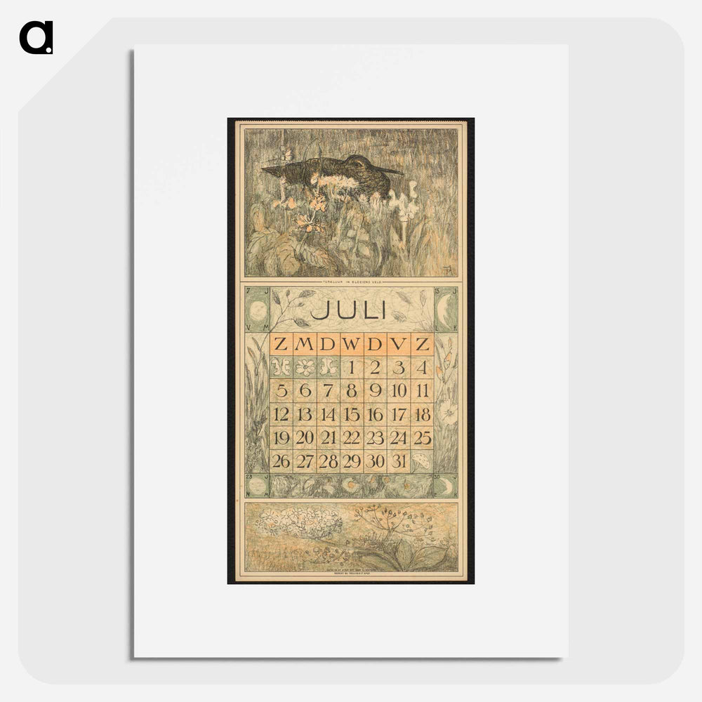 Calendar for July 1914 with a tree in a forest - Theo van Hoytema Poster.