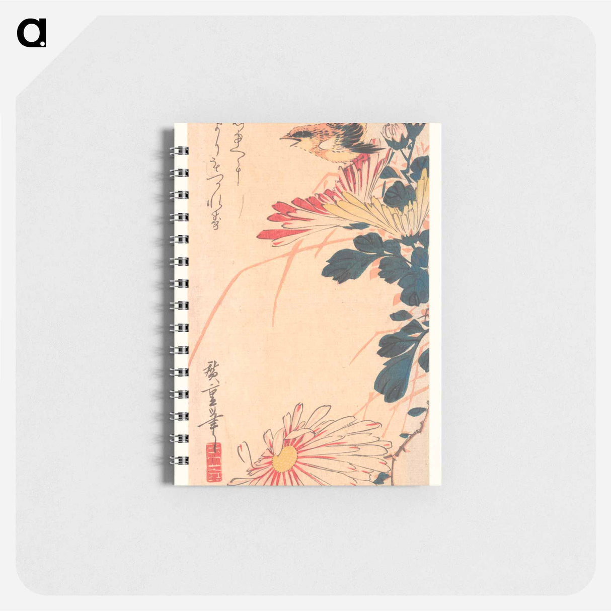 A Wren and Chrysanthemums - 喜多川 歌麿 Memo.