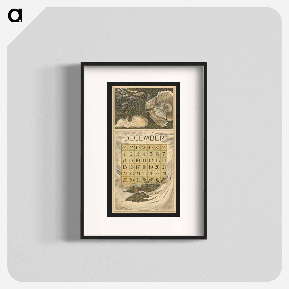 Calendar for December 1912 with two kalkoenen - Theo van Hoytema Poster.