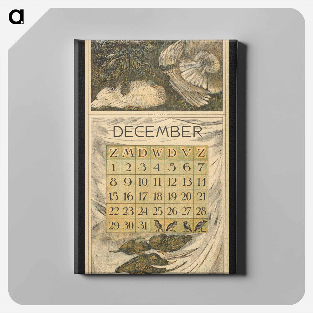 Calendar for December 1912 with two kalkoenen - Theo van Hoytema Canvas.