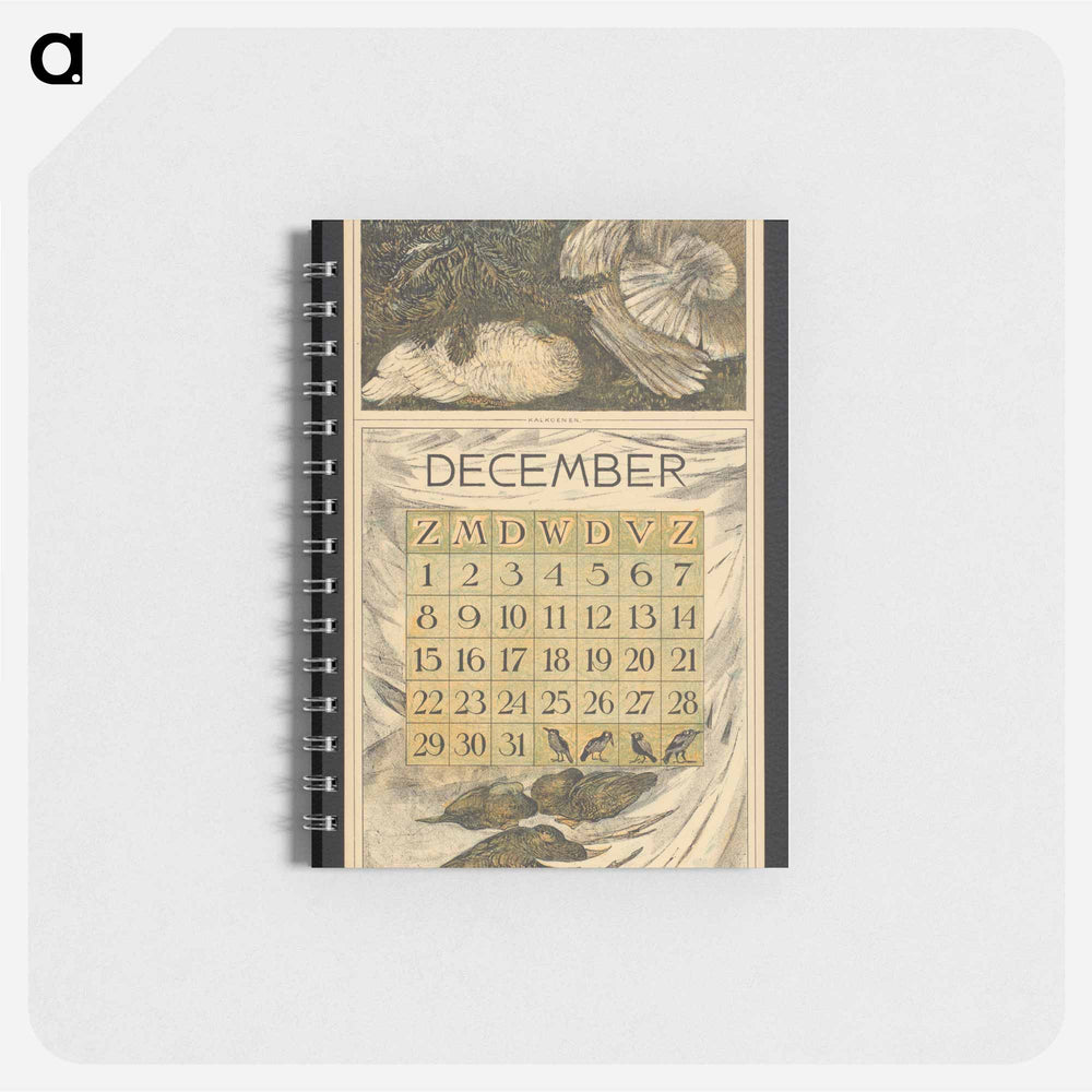 Kalenderblad voor december 1912 met twee witte kalkoenen - テオ ヴァン ホイテマ Memo.