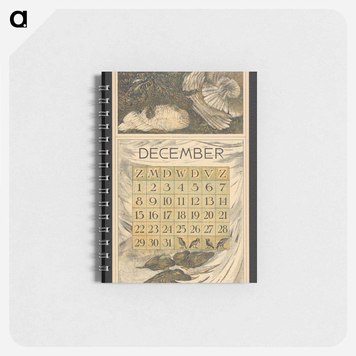 Kalenderblad voor december 1912 met twee witte kalkoenen - テオ ヴァン ホイテマ Memo.