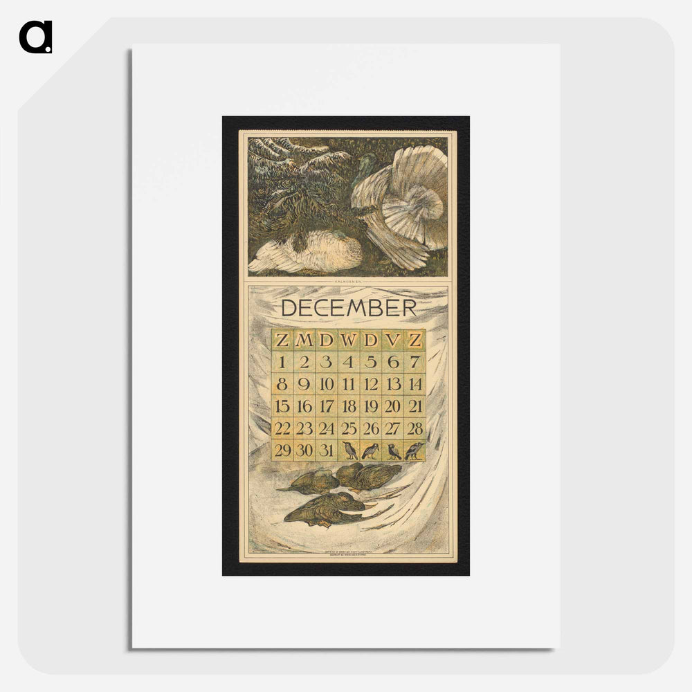 Calendar for December 1912 with two kalkoenen - Theo van Hoytema Poster.