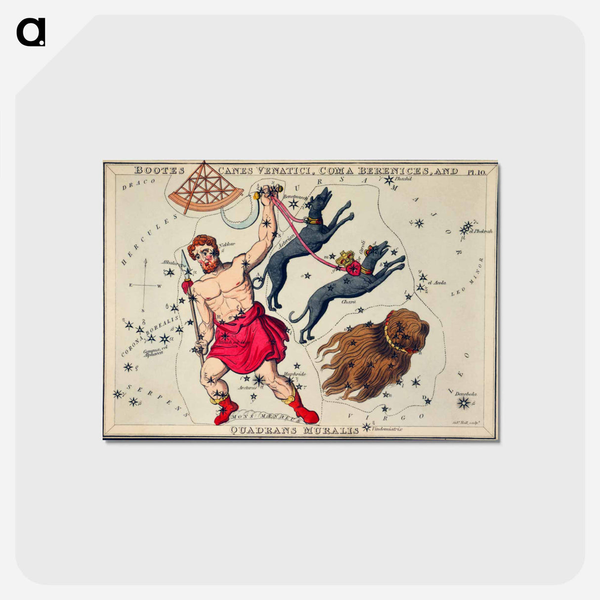 アートポストカード-Bootes Canes Venatici, Coma Berenices, and Quadrans Muralis - アンティーク地図 Postcard.