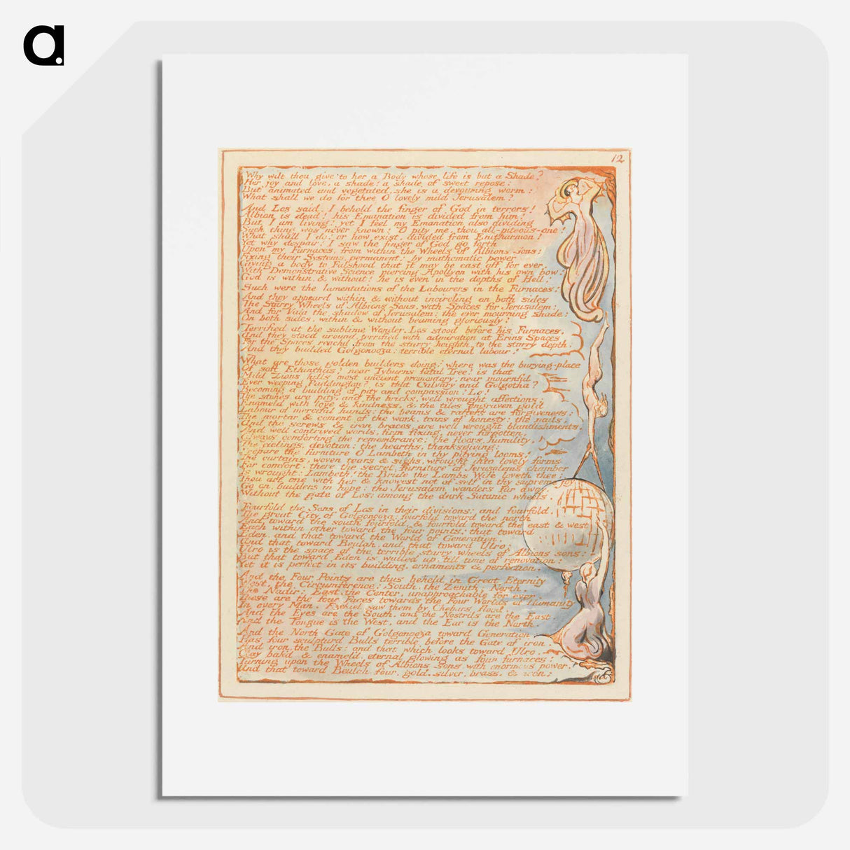 アートポスター-Jerusalem, Plate 12, "Why wilt thou give to her...." - ウィリアム ブレイク Poster.