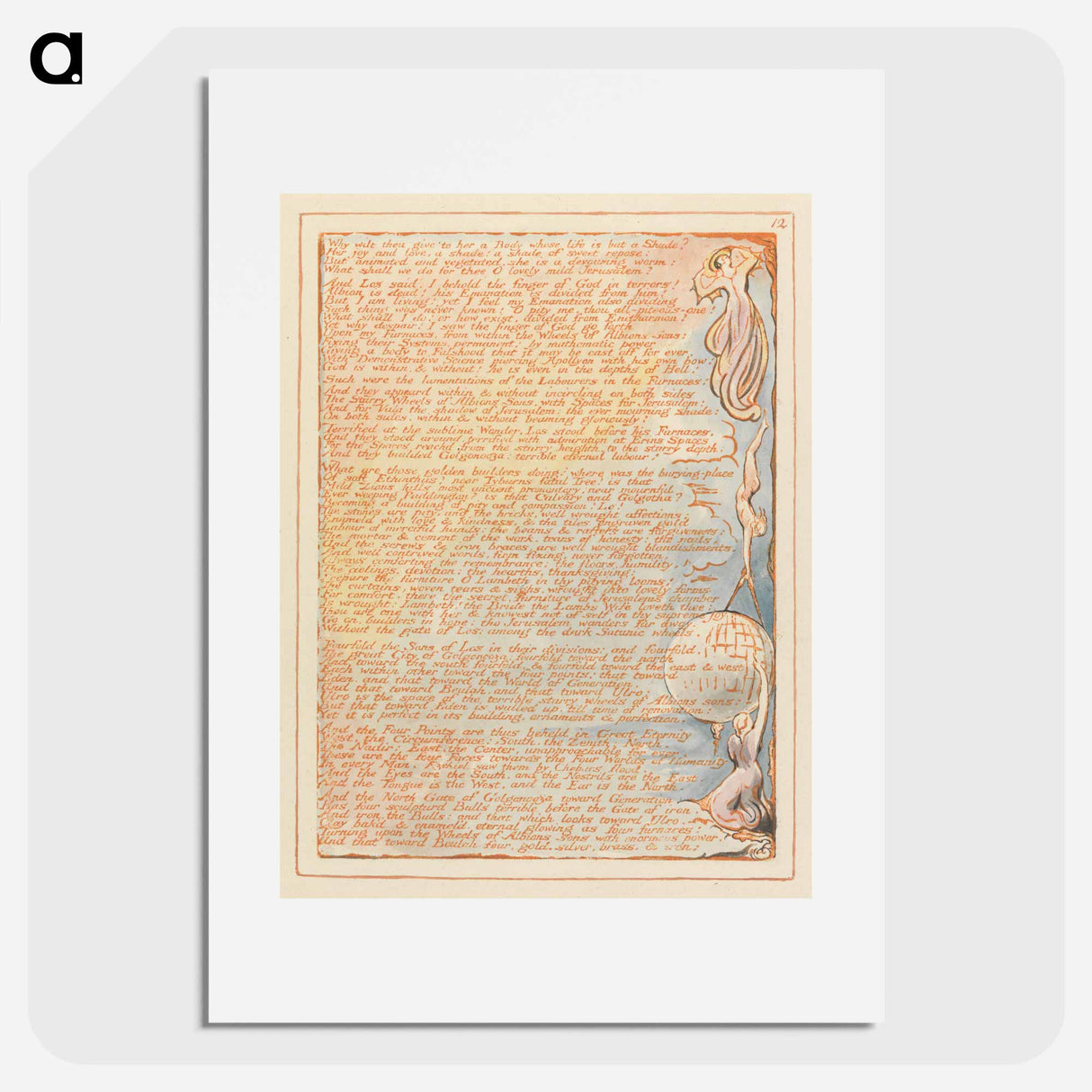 Jerusalem, Plate 12, "Why wilt thou give to her...." - William Blake Poster.